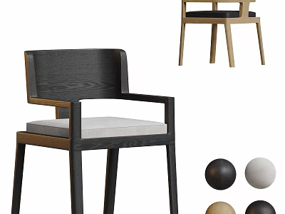 Modern Wooden Dining Armchair with Upholstered Seat and Contemporary Design 3d model