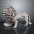 Standing Stone Lion Statue With Detailed Mane On Gray Background