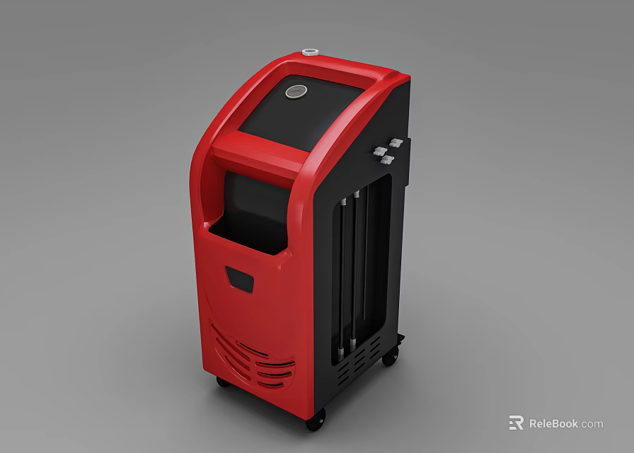 Red And Black Industrial Equipment With Mobile Wheels Control Panel And Ventilation Grilles 3d model 