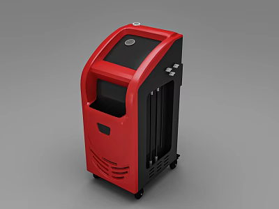 Red And Black Industrial Equipment With Mobile Wheels Control Panel And Ventilation Grilles 3d model