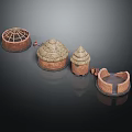 Traditional Thatched Houses Models With Dome Shaped Roofs And Brown Bases