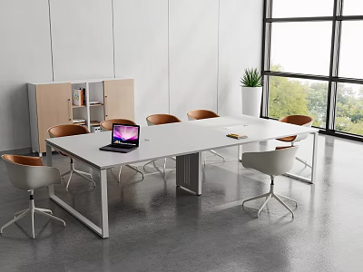 Modern Office Interior Conference Table With Laptop Chairs Window And Plant 3d model