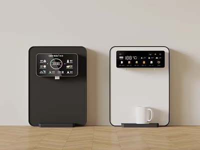 Kitchen Appliances Black And White Water Dispensers With Digital Display And White Mug 3d model
