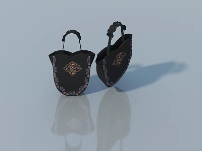 Traditional Swing Doors With Black Fabric And Intricate Embroidery Patterns For Home Interior 3d model