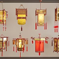 Traditional Chinese Lantern Style Chandeliers With Red Tassels And Intricate Patterns