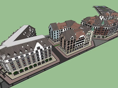 European Style Commercial Street With Multi Story Buildings And Retail Shops 3d model