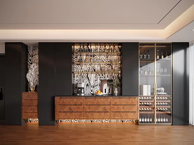 Modern Decorative Cabinet With Wooden Structure Glass Doors And Wine Display Shelves 3d model