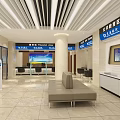 Modern Bank Lobby Interior With Waiting Area Service Counters And Digital Screens