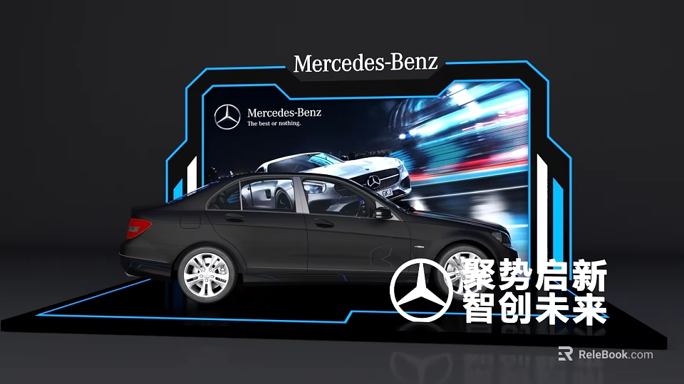 Mercedes Benz Car Display Photo Check In Spot With Digital Screen And Vehicle Exhibit 3d model 