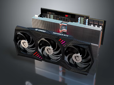 High Performance SHIELD RTX Graphics Card With Triple Cooling Fans And RGB Lighting Design 3d model
