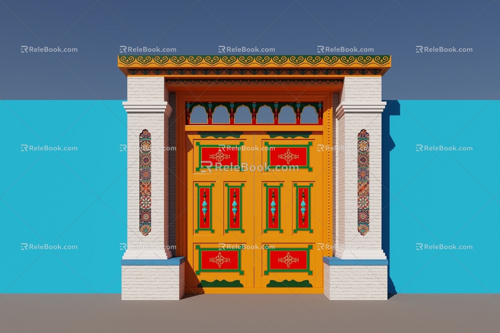 Ethnic style Xinjiang Yili blue gate entrance door 3d model