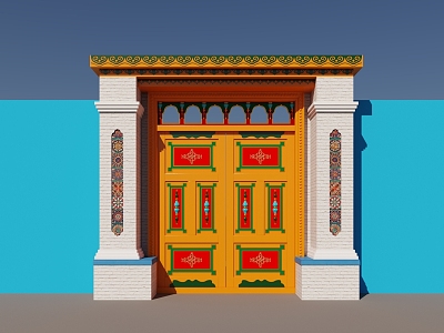 Ethnic style Xinjiang Yili blue gate entrance door 3d model