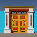 Ethnic style Xinjiang Yili blue gate entrance door 3d model