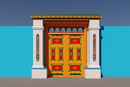 Ethnic style Xinjiang Yili blue gate entrance door 3d model