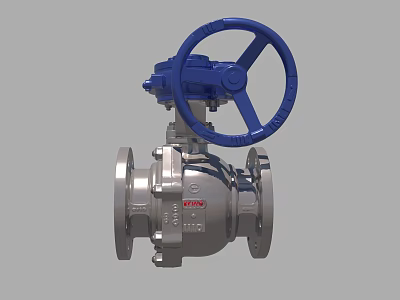 Industrial Ball Valve with Blue Handwheel and Silver Flanged Body VTON 3d model