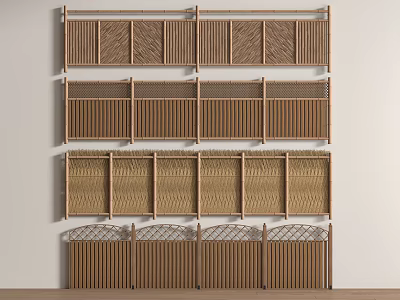 Variety Of Wooden Fence Railings With Different Designs 3d model