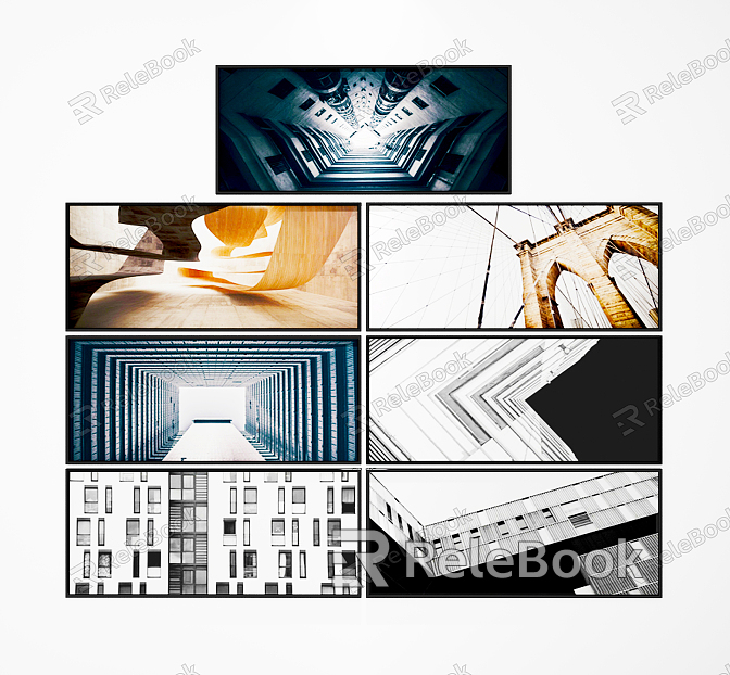 Modern architectural painting background wall abstract black and white geometric banner combination decorative painting model