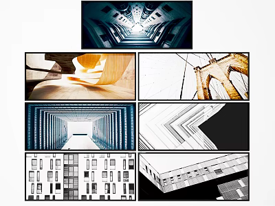 Modern architectural painting background wall abstract black and white geometric banner combination decorative painting 3d model