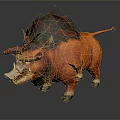 Fantasy Boar Character With Orange Body Brown Mane And Red Horns
