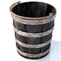 Vintage Black Wooden Bucket With Rustic Metal Hoops And Wooden Staves