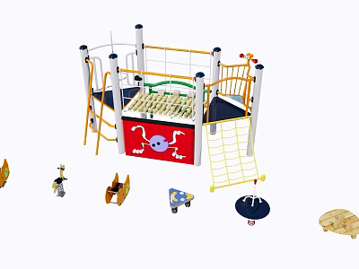 Colorful Kids Playground Equipment With Climbing Net Slide Platform And Swings 3d model
