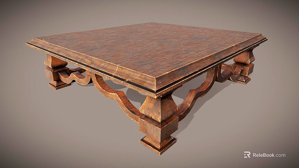 Classic Wooden Coffee Table With Carved Legs And Solid Wood Tabletop Design 3d model 