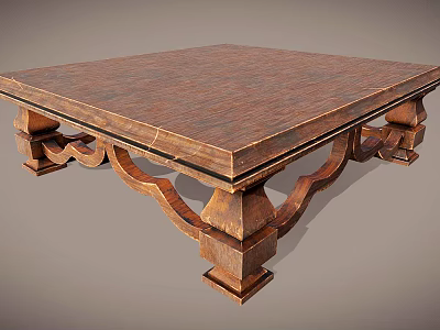 Classic Wooden Coffee Table With Carved Legs And Solid Wood Tabletop Design 3d model