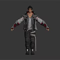 3D Model Character In Red Gray Jacket Standing With Arms Outstretched On White Background