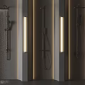 Modern Shower Head Designs With Water Flow On Gray Wall And LED Lights