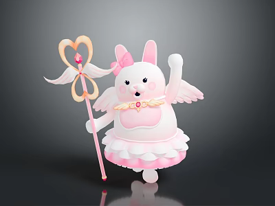 Cartoon Rabbit With Pink Ears Bow Wings Pink Dress And Heart Shaped Magic Wand 3d model