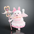 Cartoon Rabbit With Pink Ears Bow Wings Pink Dress And Heart Shaped Magic Wand
