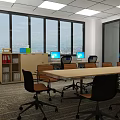 Spacious Conference Room With Large Windows Long Table Computers And Office Chairs
