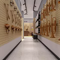 Symphonic Music Store Interior With Grand Piano Display Cabinets And Decorative Wall Art
