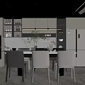 Modern Open Kitchen Interior Design With Island Counter Cabinets And Dining Seating 3d model