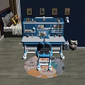 Blue Kids Study Desk With Bookshelf Lamp Matching Chair And Storage
