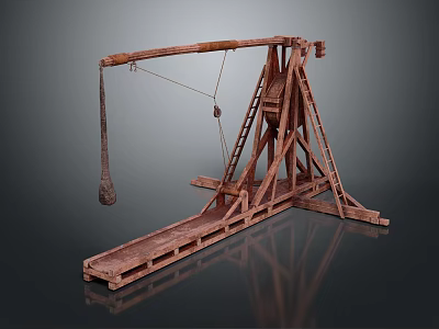 Wooden Industrial Equipment With Cantilever Arm Suspended Weight And Mechanical Structure 3d model
