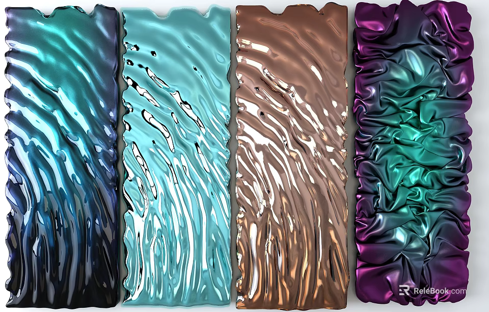 Colorful Wavy Texture Wall Decor With Glossy Surface For Home Interior 3d model 