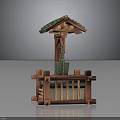 Traditional Wooden Well Model With Green Tiled Roof And Hanging Bucket