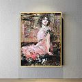 Oil Painting Portrait Of Woman In Pink Dress With Colorful Artistic Background