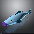 Cartoon Blue Fish Character with Purple Mouth Round Eyes and Blue Fins 3D Model Design