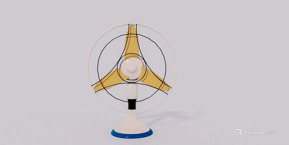 Modern Air Cooler Fan With Three Yellow Blades And White Blue Base Design 3d model 
