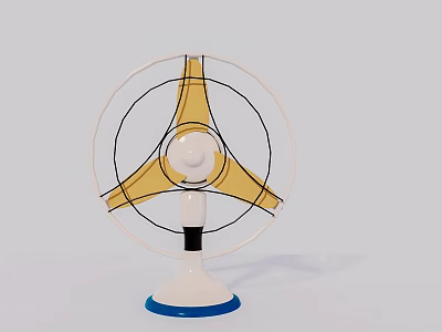 Modern Air Cooler Fan With Three Yellow Blades And White Blue Base Design 3d model