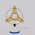 Modern Air Cooler Fan With Three Yellow Blades And White Blue Base Design