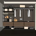 Modern Dark Wood Wardrobe Interior Design With Drawers Hanging Rods Storage Boxes And Shoes