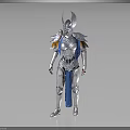 3D Model Of Mythical Character In Silver Armor With Blue Cape And Horned Helmet