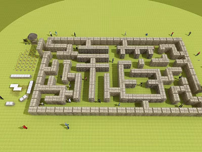 Large Outdoor Maze Amusement Equipment With Stone Paths Colorful Flags And Grassland Surrounding 3d model