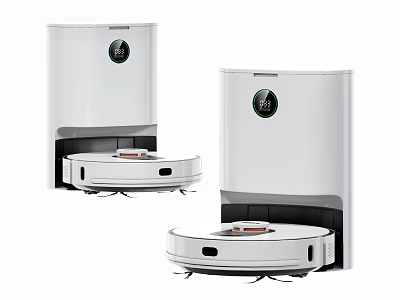 Smart Robot Vacuum With Vertical Docking Station And Round White Design 3d model