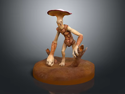 Unique Red Cap Mushroom And Meat Shaped Food Sculpture With Brown Base 3d model