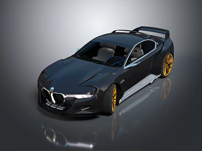 Black Stylish Sports Car With Sleek Aerodynamic Body And Gold Wheels 3d model