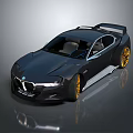 Black Stylish Sports Car With Sleek Aerodynamic Body And Gold Wheels